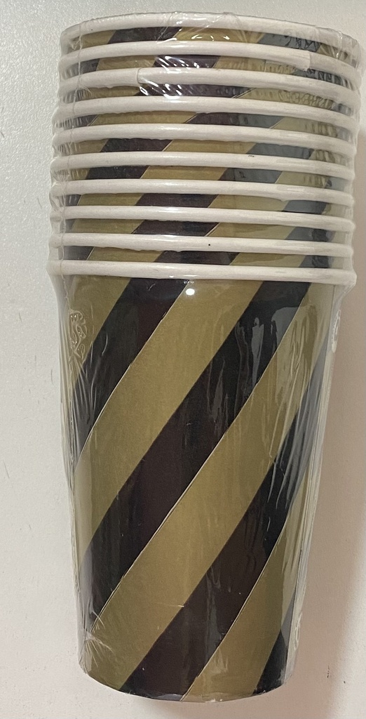 VASO PAPEL NEGRO Y DORADO X 8 